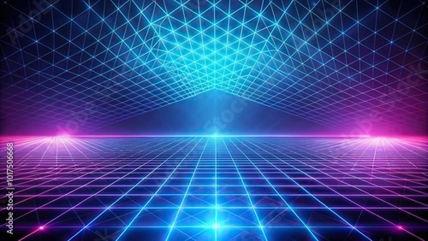Fototapeta Abstract isometric background with a futuristic techno grid reflected