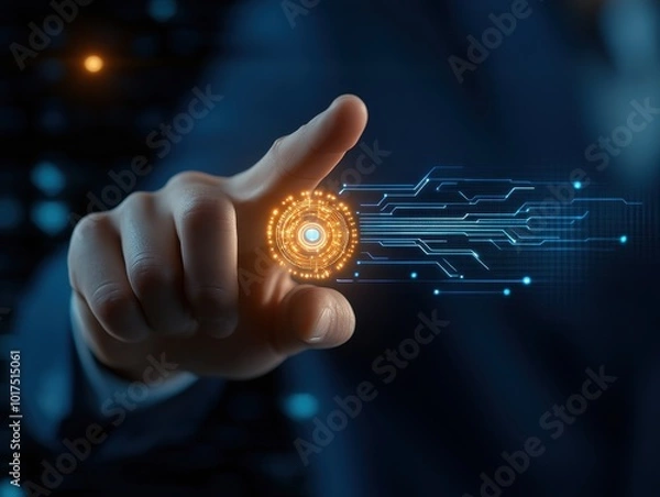 Fototapeta Hand interacting with digital technology interface