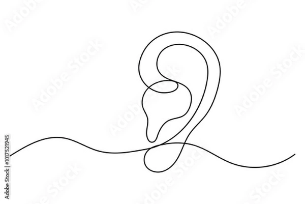 Fototapeta Continuous one line drawing of human ear Isolated on white background vector illustration