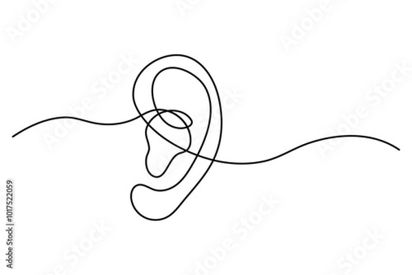 Fototapeta Continuous one line drawing of human ear Isolated on white background vector illustration