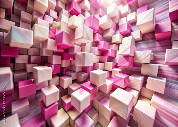 Fototapeta Soft pink and white cubes merge in a long exposure, forming a mesmerizing abstract pattern that captivates the essence of modern artistry and