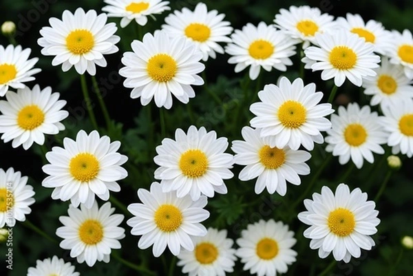 Fototapeta there are many white flowers with yellow centers in the garden