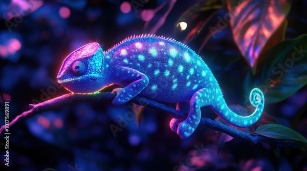 Fototapeta Glowing Chameleon in the Night