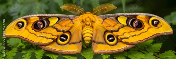 Fototapeta The Enchanting Beauty of an Io Moth in Its Natural Habitat: A Study in Insect Macro Photography