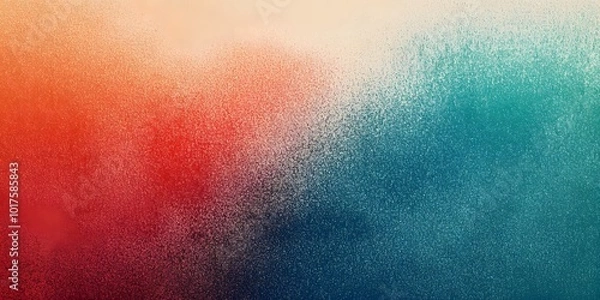 Fototapeta Grainy gradient background teal orange red blue retro noise texture summer banner poster backdrop design, generative ai
