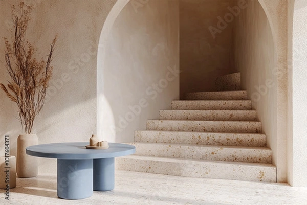 Obraz Modern japandi minimalist living room with wall and chic loft interior design, living room with concrete wall,Japandi,minimalist loft interior design of modern living room,ai