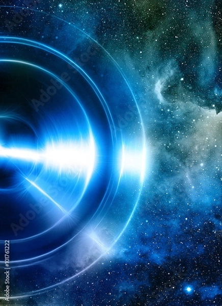 Fototapeta Audio music Speaker with color effect. Cosmic space and stars, cosmic abstract background. 