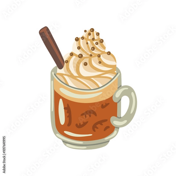 Fototapeta Vector isolated element. Pumpkin latte. Drink with pumpkin. Autumn time. Color image on a white background. The print is used for packaging design.