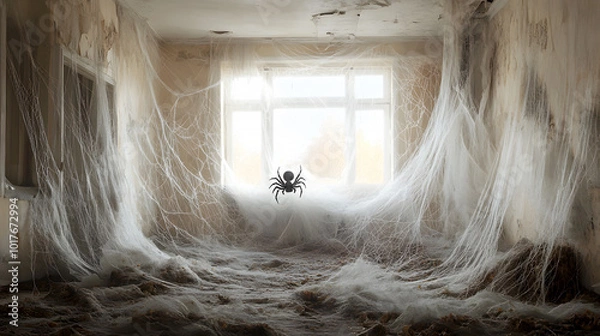 Fototapeta Abandoned Room with Spider Webs and Spider