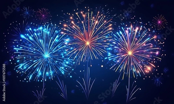 Fototapeta vector art Burst of Colorful Fireworks Illuminating the Night Sky with Copy Space.
