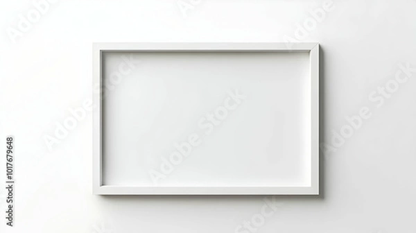 Fototapeta White Picture Frame Hanging on a White Wall, a Minimalistic and Modern Design for Displaying Art or Photographs