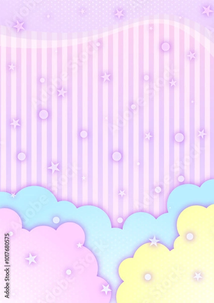 Fototapeta ストライプと星と雲のキラキラ可愛いパステルカラーの背景