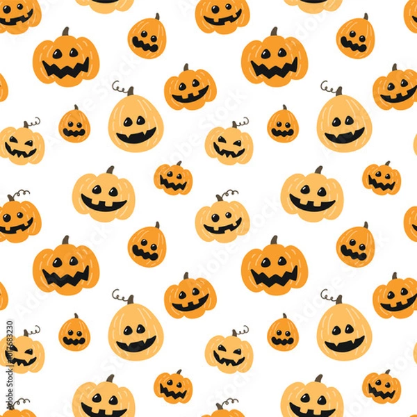 Obraz Seamless pattern with cute Halloween pumpkin lanterns. Vector illustration