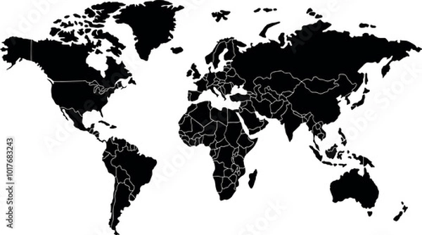 Obraz World map with Highlighted  Country Borders Vector Illustration