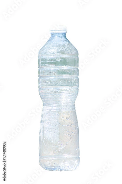 Fototapeta Empty used water bottle isolated on transparent background. PNG format for design