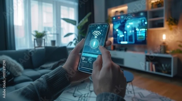 Fototapeta Securely Connected Futuristic Technology for Retirement Planning in the Comfort of Home