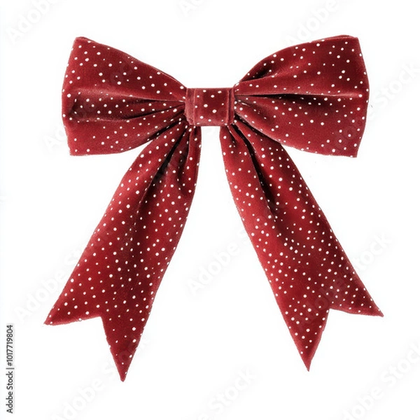 Fototapeta classic red Christmas bow with polka dots, perfect for holiday decorations and gift wrapping. This festive accessory adds cheerful touch to any celebration