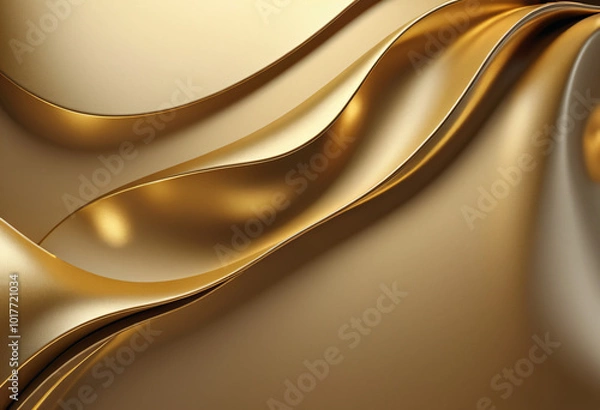Fototapeta Gold background with abstract design, 3D illustration with gold wavy lines. Perfect stylish wallpaper, background