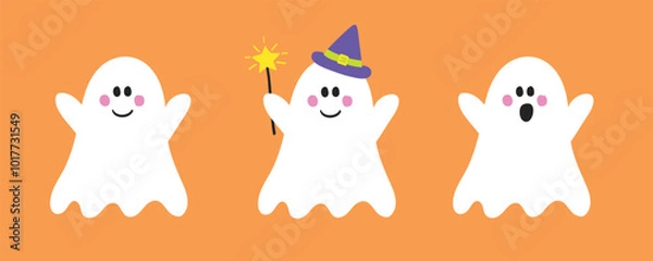 Obraz Funny Halloween ghosts. Hand drawn characters. Vector illustration
