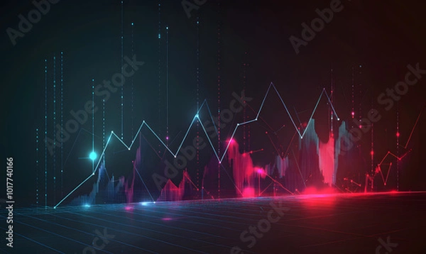 Fototapeta Futuristic financial dashboards and luxury business charts with glowing neon lines, gold accents, and connected nodes for corporate branding.