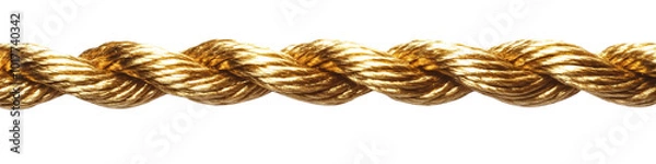 Fototapeta A close-up of a twisted gold thread highlighted on a white background shows its brilliant texture and details, minimalistic composition, decorative motifs.