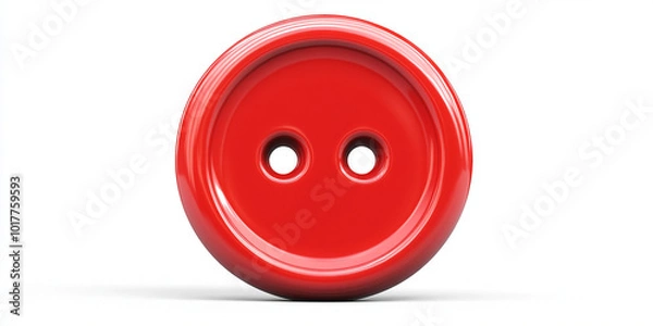 Fototapeta Plastic red button, front view, isolated on white background