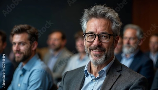 Obraz Professional Headshot of a Middle-Aged Caucasian Man in a Suit, Perfect for Business Profiles and Corporate Use