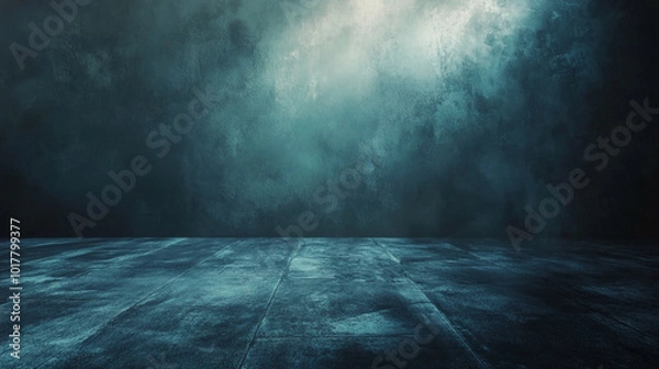 Fototapeta A large, empty room with a blue wall and a grey floor