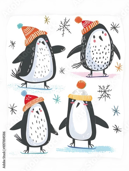 Fototapeta New Year and Christmas card, graphic advertising backgrounds in a doodle 2D illustrator style.