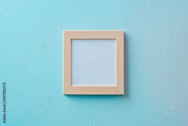 Fototapeta Simple square photo frame mockup on a light blue background for creative design use