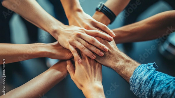 Fototapeta A group of people are holding hands in a circle