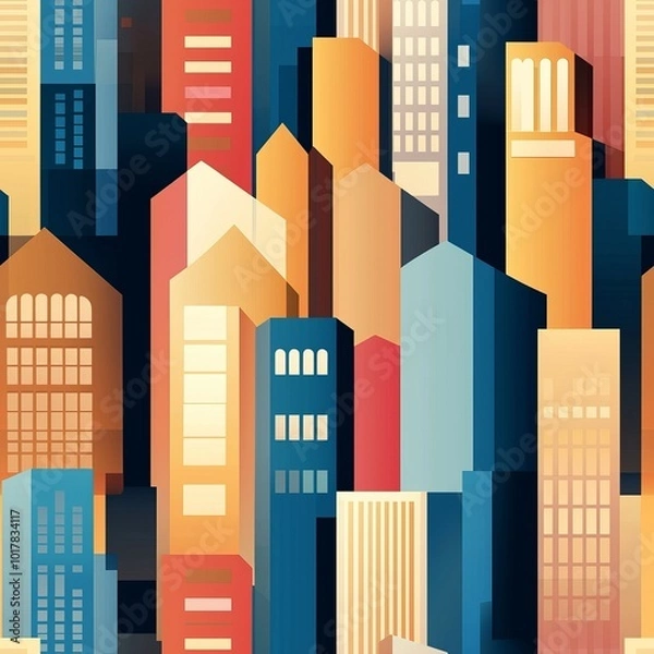 Fototapeta Seamless pattern of modern skyscrapers with angular designs