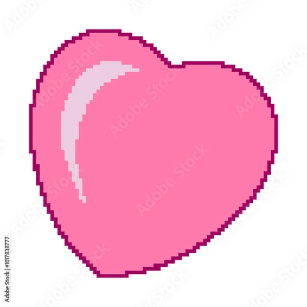 Fototapeta Heart icon in pixel design isolated on transparent background, 80-90s, digital vintage game style. Vector illustration with pixel pink heart