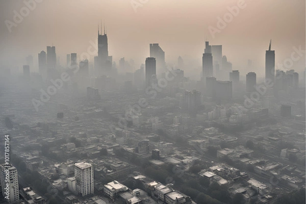 Fototapeta Delhi air pollution, India Gate smog, Urban traffic in Delhi, Smoggy morning at India Gate, Air pollution in New Delhi, Traffic congestion and pollution, Hazy skyline of Delhi Stock Photo.