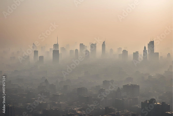 Fototapeta Delhi air pollution, India Gate smog, Urban traffic in Delhi, Smoggy morning at India Gate, Air pollution in New Delhi, Traffic congestion and pollution, Hazy skyline of Delhi Stock Photo.