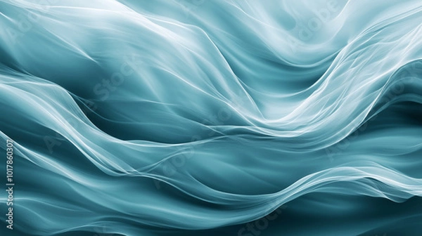 Fototapeta Thin, flowing lines in deep turquoise and cold pewter, mimicking icy rivers. Soft gradient background, minimalist composition