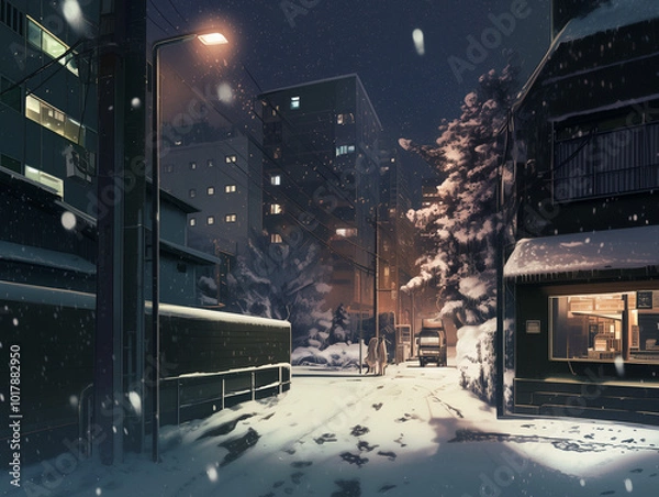 Fototapeta 雪が降る都会の風景