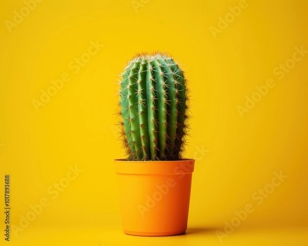 Fototapeta Cactus in a pot on a bright yellow background
