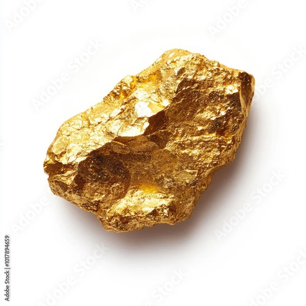 Fototapeta Gold nugget isolated on a white background.
