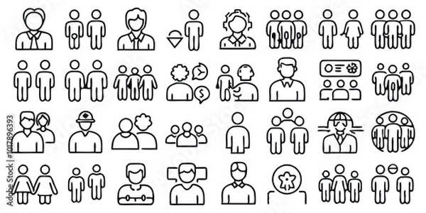 Fototapeta Line icons about people on transparent background with editable stroke vector art illustration