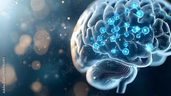Obraz Melatonin release glowing blue molecules in a dark brain