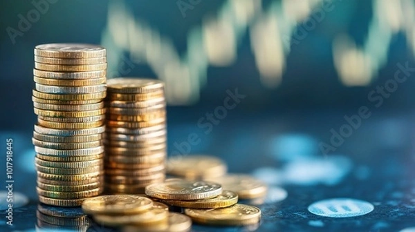 Fototapeta Stacks of Coins Against a Financial Background