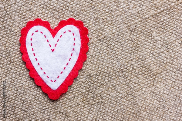 Obraz Heart shape made with cotton on linen fabric. Valentine background.