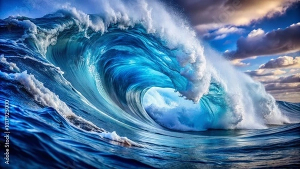Fototapeta Dreamlike blue and white wave imagery creates stunning artistic backdrops, reflecting an ethereal balance of calmness and chaos, inspiring creativity