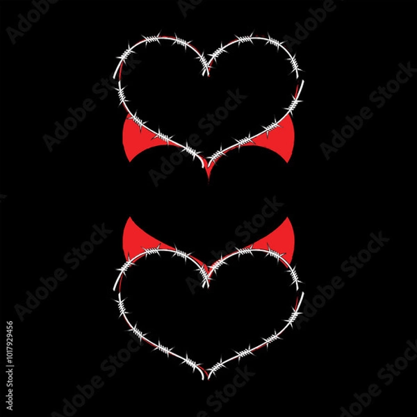 Fototapeta Two gothic hearts intertwine to form a third through the art of negative space. One heart embodies the essence of the vampire, while the other channels the enigmatic spirit of the satanic.