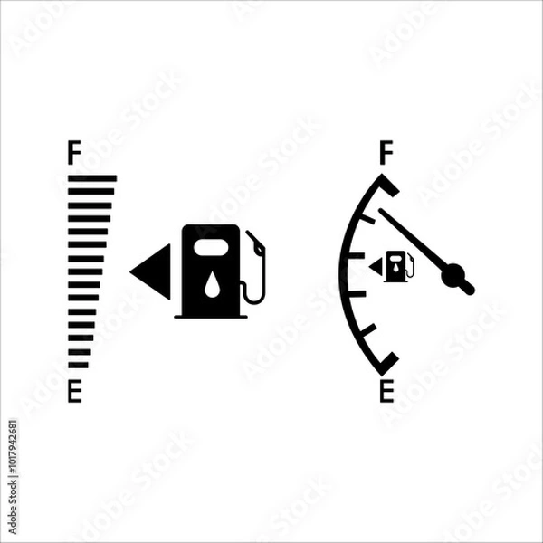 Obraz set Gas meter fuel indicator. Filled gauge vector tank icon. Gas button on car dashboard