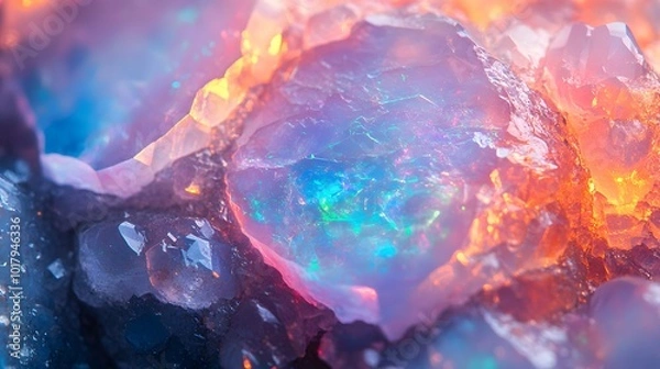 Fototapeta opal gemstone with pastel blues pinks and greens, full frame close up, Generative AI