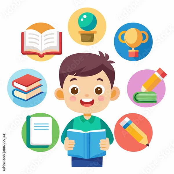 Fototapeta 3D Child Learning with Educational Tools on White Background - Engaging EPS Design