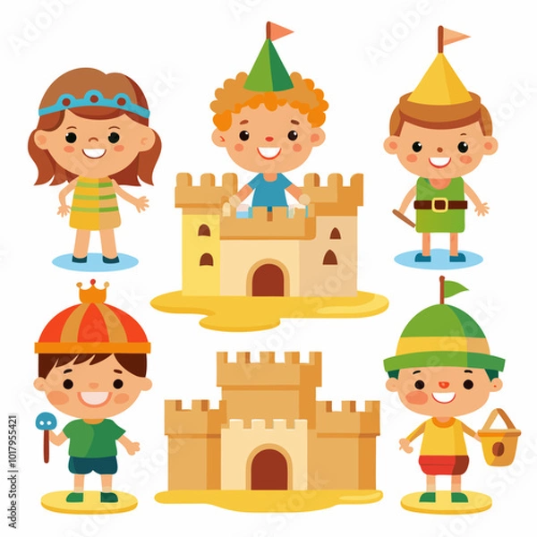 Fototapeta 3D Child Playing in a Sandcastle on White Background - Fun EPS Design