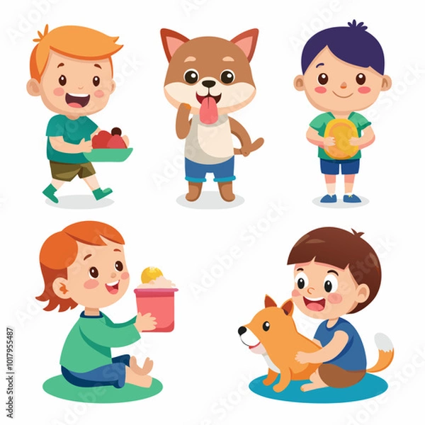 Fototapeta 3D Child Feeding a Pet on White Background - Charming EPS Design
